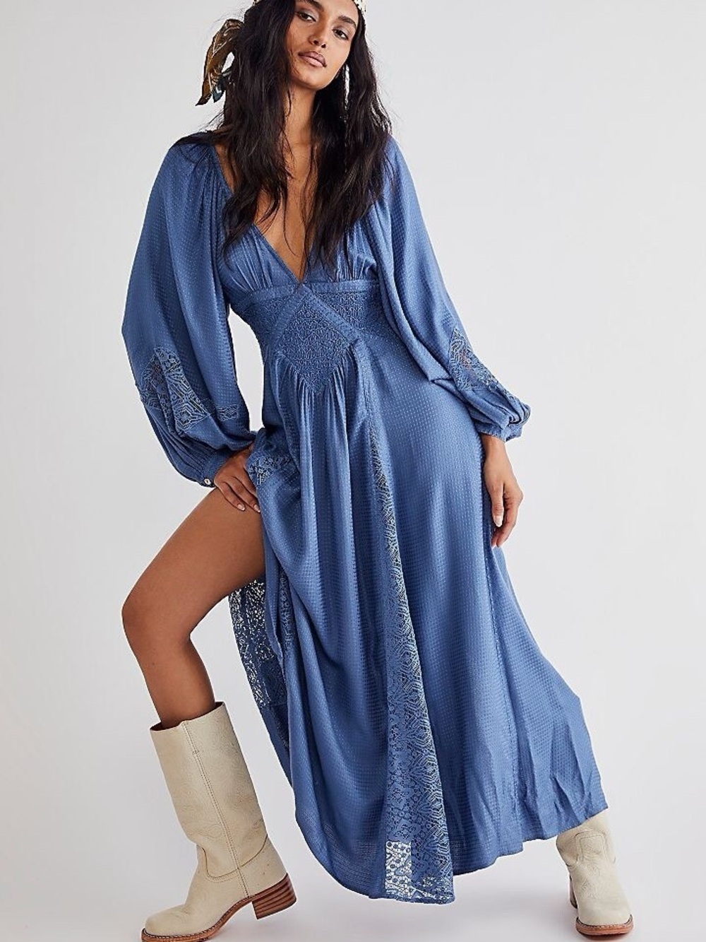 Free People Southwest Lace Maxi Dress Blue XS EUC